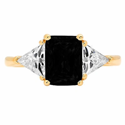 Pre-owned Pucci 3 Emerald Trillion 3stone Real Onyx Classic Designer Ring Solid 14k Yellow Gold