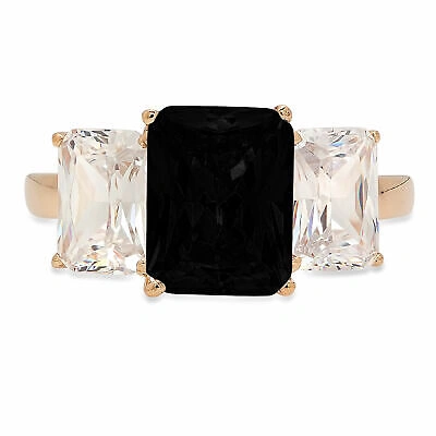 Pre-owned Pucci 4 Emerald 3stone Natural Onyx Classic Bridal Designer Ring Solid 14k Yellow Gold