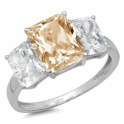 Pre-owned Pucci 4 Emerald 3 Stone Natural Morganite Classic Bridal Designer Ring 14k White Gold