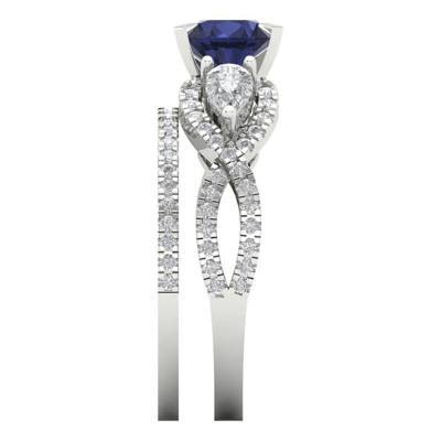Pre-owned Pucci 2 Ct Round Pear 3 Stone Simulated Blue Sapphire Wedding Ring Set 14k White Gold
