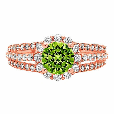 Pre-owned Pucci 1.98ct Round Halo Natural Peridot Classic Bridal Statement Ring 14k Pink Gold