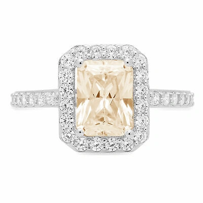 Pre-owned Pucci 2.07 Emerald Halo Natural Morganite Classic Bridal Statement Ring 14k White Gold In D