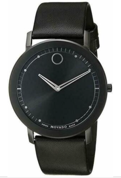 Pre-owned Movado Mens Black Sapphire, Leather Strap Swiss Museum Watch