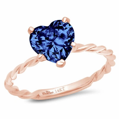 Pre-owned Pucci 2ct Heart Tanzanite Real 18k Pink Gold Solitaire Statement Wedding Bridal Ring