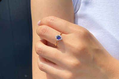 Pre-owned Handmade Sapphire Ring, 14k Oval Blue Sapphire Ring With Surrounding Diamonds,