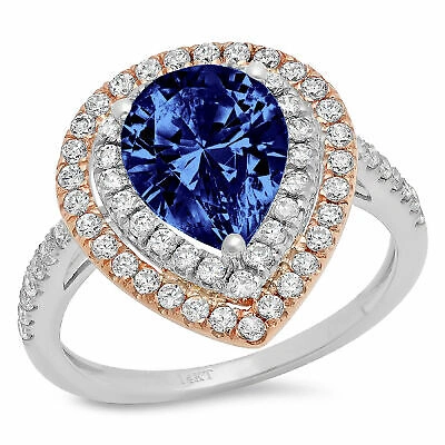 Pre-owned Pucci 2.66ct Pear Tanzanite Real 18k Multi Gold Halo Statement Wedding Bridal Ring In D