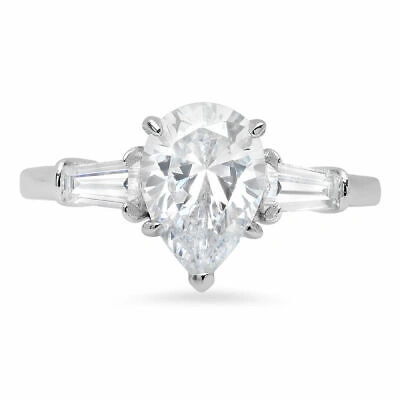 Pre-owned Pucci 2.5ct Pear Cut Simulated Diamond 18k White Gold 3 Wedding Classic Bridal Ring In White/colorless