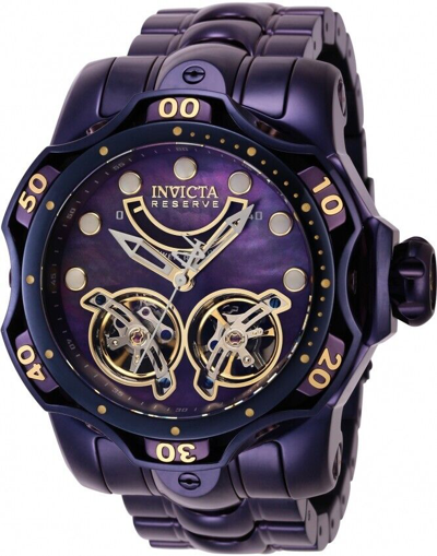 Pre-owned Invicta Mens Reserve Venom Automatic Purple Label Mop Dial Stainless Steel Watch