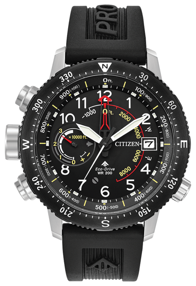 Pre-owned Citizen Promaster Altichron Eco Dr Black Dial Rubber Band Men's Watch Bn5058-07e