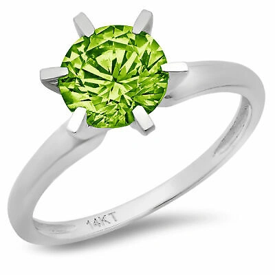 Pre-owned Pucci .5 Round Real Peridot Designer Statement Bridal Classic Ring 14k White Gold