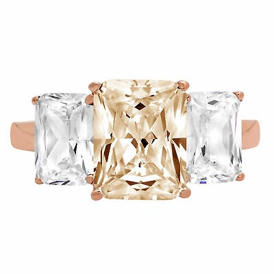 Pre-owned Pucci 4 Emerald 3 Stone Yellow Moissanite Classic Bridal Statement Ring 14k Rose Gold