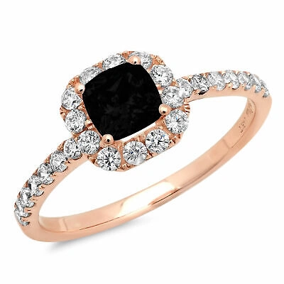 Pre-owned Pucci 1.4ct Princess Cut Onyx Real 18k Pink Gold Halo Statement Wedding Bridal Ring