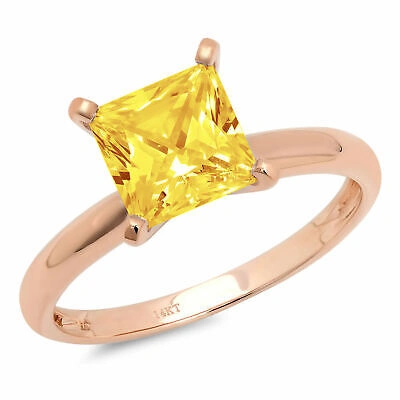 Pre-owned Pucci 2.5 Princess Designer Statement Bridal Classic Yellow Stone Ring 14k Rose Gold