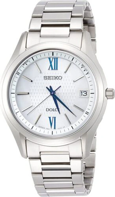 Pre-owned Seiko Dolce Sadz185 White Radio Waves Solar Watch Men Box