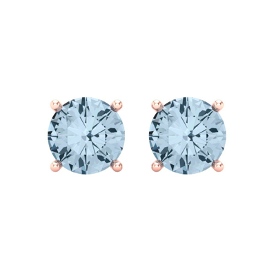 Pre-owned Pucci 3 Ct Round Solitaire Classic Stud Natural Aquamarine Earrings 14k Rose Pink Gold In D
