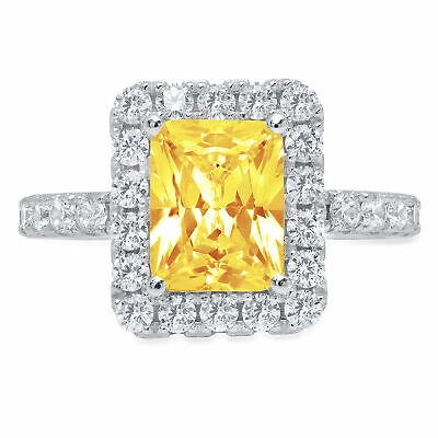Pre-owned Pucci 3.90 Ct Emerald Halo Real Citrine Classic Bridal Statement Ring 14k White Gold In Yellow