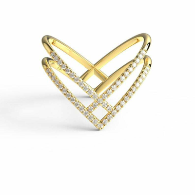 Pre-owned Handmade Double Shank Diamond Chevron Ring / 14k Gold Unique Diamond Chevron Ring In White