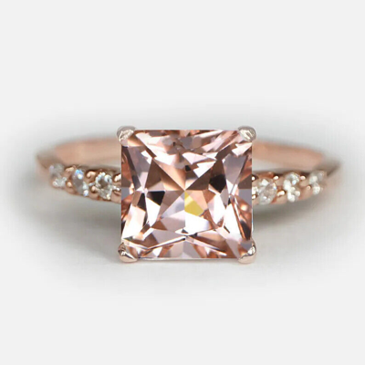Pre-owned Handmade Square Morganite Ring, Morganite Engagement Ring, Morganite Rings For Women, In Pink