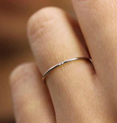 Pre-owned Handmade Simple 3 Diamond Ring, Wedding Engagement Ring Diamond Eternity Minimalist 14k In White