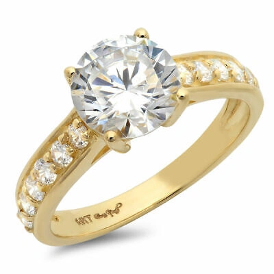 Pre-owned Pucci 2.25 Ct Round Cut Simulated Diamond 18k Yellow Gold Wedding Classic Bridal Ring In White/colorless