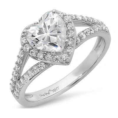 Pre-owned Pucci 1.75ct Heart Split Shank Moissanite Classic Bridal Statement Ring 14k White Gold In White/colorless