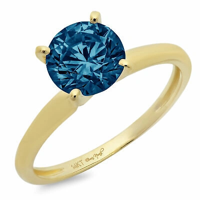 Pre-owned Pucci 1.5 Round Designer Wedding Bridal Natural Royal Blue Topaz Ring 14k Yellow Gold