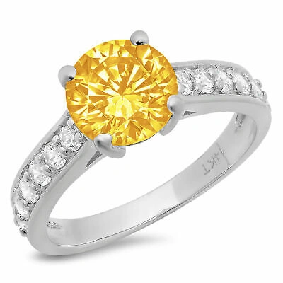Pre-owned Pucci 2.25 Round Real Citrine Classic Bridal Statement Designer Ring 14k White Gold