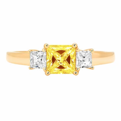Pre-owned Pucci 0.95ct Princess Simulated Yellow Diamond 18k Yellow Gold 3 Wedding Bridal Ring