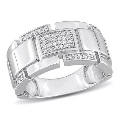 Pre-owned Amour 1/4 Ct Tw Diamond Men's Ring In Sterling Silver In White