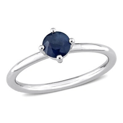 Pre-owned Amour 5/8 Ct Tgw Round Sapphire Stackable Ring In 10k White Gold