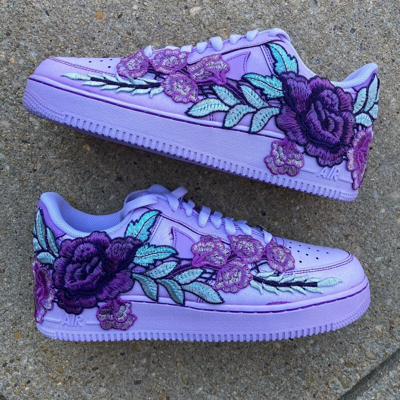 Pre-owned Nike Custom Air Force 1 "purple Tie Dye Rose" Floral Sneakers Shoes Mens Womens In White