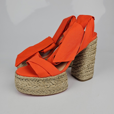 Pre-owned Christian Louboutin Mariza Du Desert 130mm Orange Platform Sandals Ss23