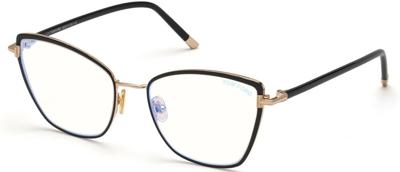 Pre-owned Tom Ford Ft5740b 001 Black Enamel-rose Gold/shiny Black Blue Block Eyeglasses