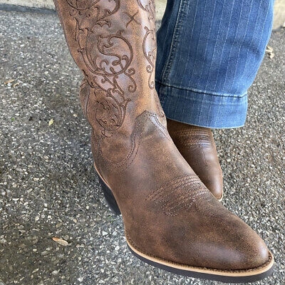 Pre-owned Twisted X Ladies Brown Floral Embroidered Round Toe Boot Wwt0037