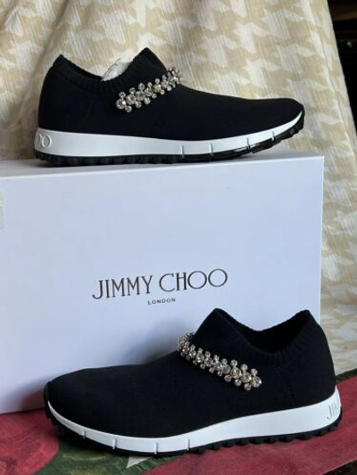 Pre-owned Jimmy Choo Verona Black Knit Trainers With Crystal Detailing/us 7,5/eu37,5/$895