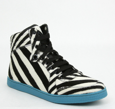 Pre-owned Gucci Women's White/black Zebra Print Calf Hair High Top Sneaker 354312 9092