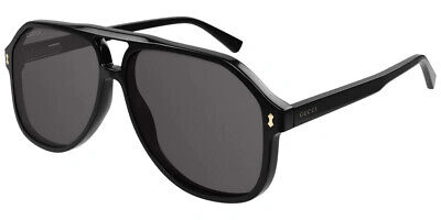 Pre-owned Gucci Gg1042s Sunglasses Men Black Aviator 60mm 100% Authentic In Gray