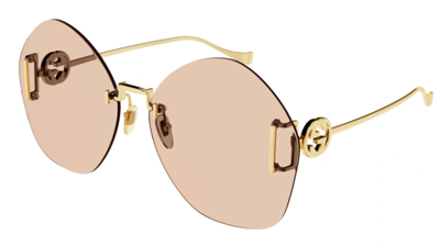 Pre-owned Gucci Gg1203s 004 Gold/brown Oversized Round Women's Sunglasses