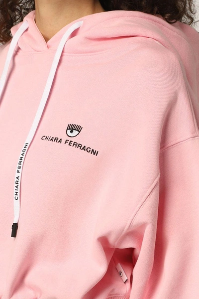 Pre-owned Chiara Ferragni Original  Crop Hoodie For Women Brand Logo In Pink