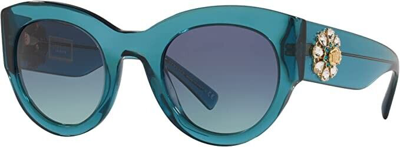 Pre-owned Versace 4353bm 53164s Cat Eye Transparent Turquoise Blue Womens Sunglasses 51mm