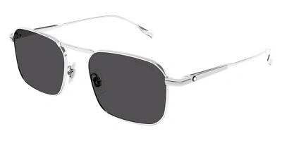 Pre-owned Montblanc Mb0218s Sunglasses Men Silver / Gray Square 53mm & Authentic