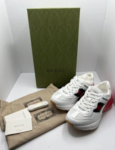 Pre-owned Gucci Lavaredo Eco Fabric Mesh Web Womens Rhyton Reflective Sneakers In White