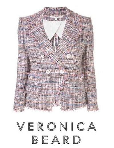 Pre-owned Veronica Beard Sz 14  Theron Pink Blue Tweed Jacket Womens Blazer Plaid