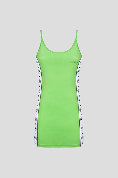 Pre-owned Chiara Ferragni Original  Eye Dress For Women Side Brand Stripe In Green