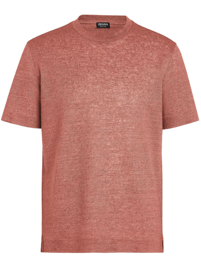 Zegna Short-sleeve Linen T-shirt In Dust Pink