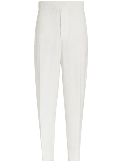 Zegna Elasticated-waistband Tapered Track Pants In Blanc