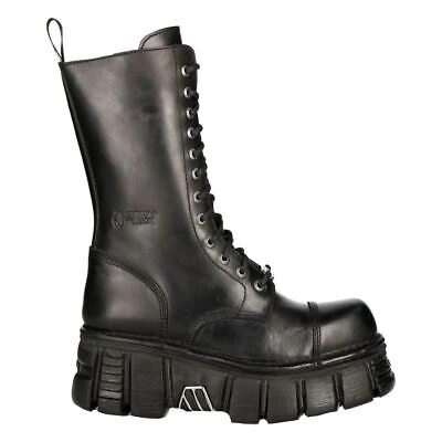 Pre-owned New Rock Rockm-mili211c-c1 Unisex Metallic Black 100% Leather Techno Biker Boots