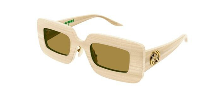 Pre-owned Gucci Gg0974s 002 Beige/brown Rectangular Women's Sunglasses