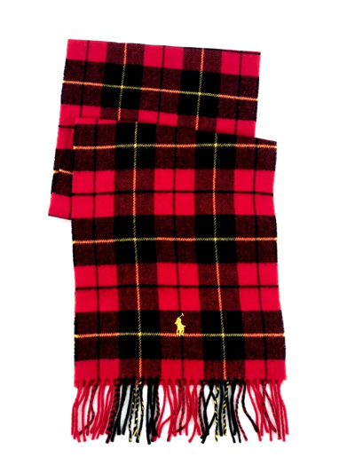 Pre-owned Polo Ralph Lauren Classic Plaid Wool Blend Neck Wrap Scarf In Red