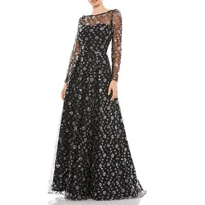 Pre-owned Mac Duggal Womens Black Floral Open Back Formal Evening Dress Gown 10 Bhfo 6281